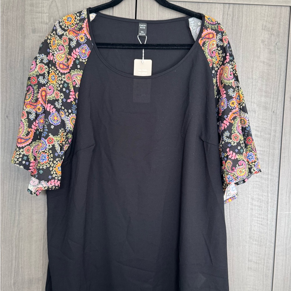H&M Black Top with Colorful Floral Sleeves
